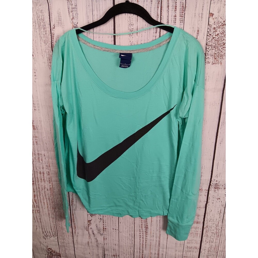 Nike T-shirt Women's Large Teal Long Sleeve Tri-Blend